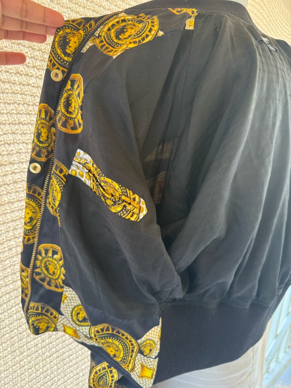 Versus Versace Black and Gold Silk Bomber Jacket - Picture 15 of 16
